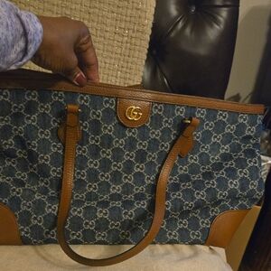 Gucci Signature Blue and Tan Tote